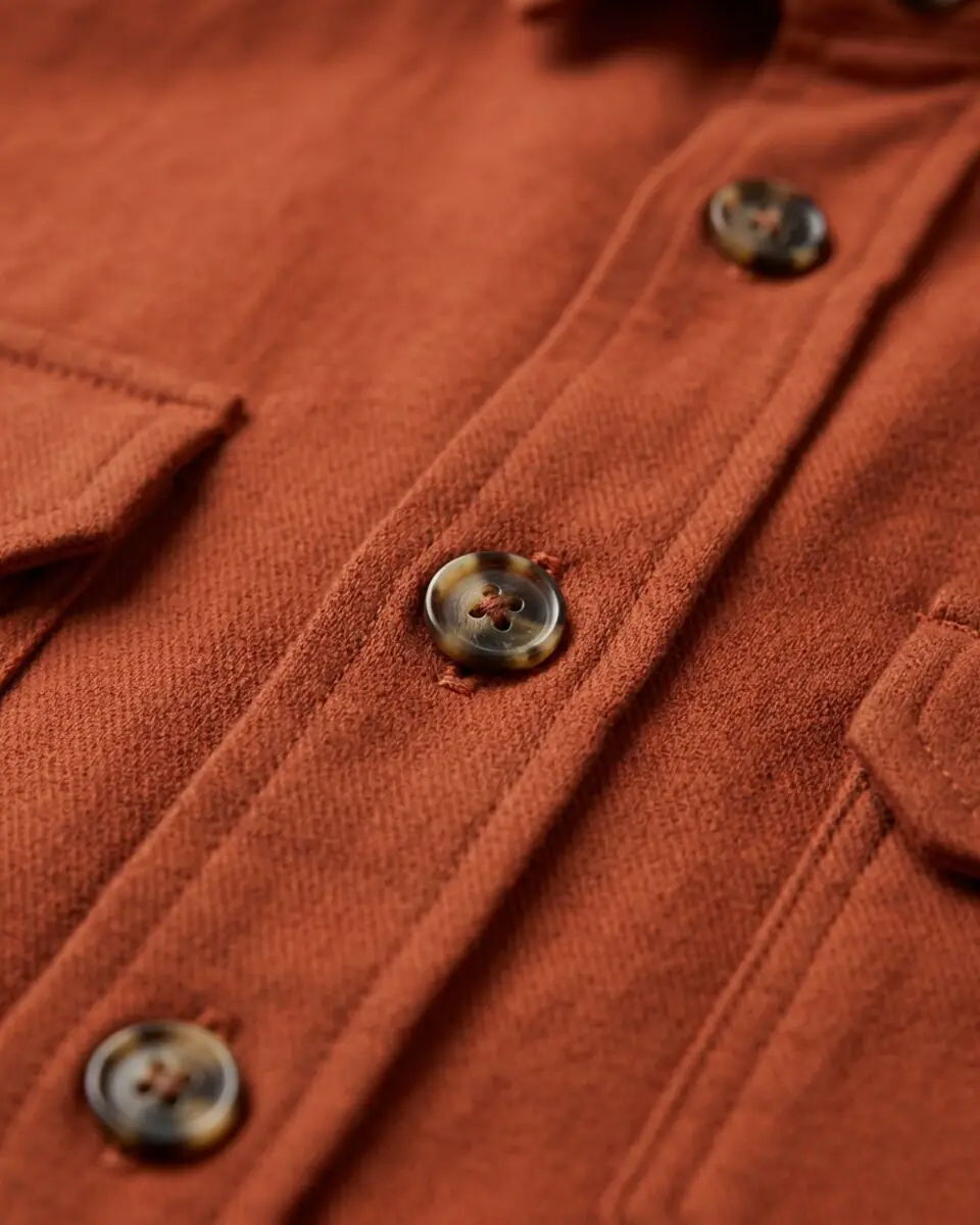 Terracotta Temple Overshirt, buttons and placket close-up
