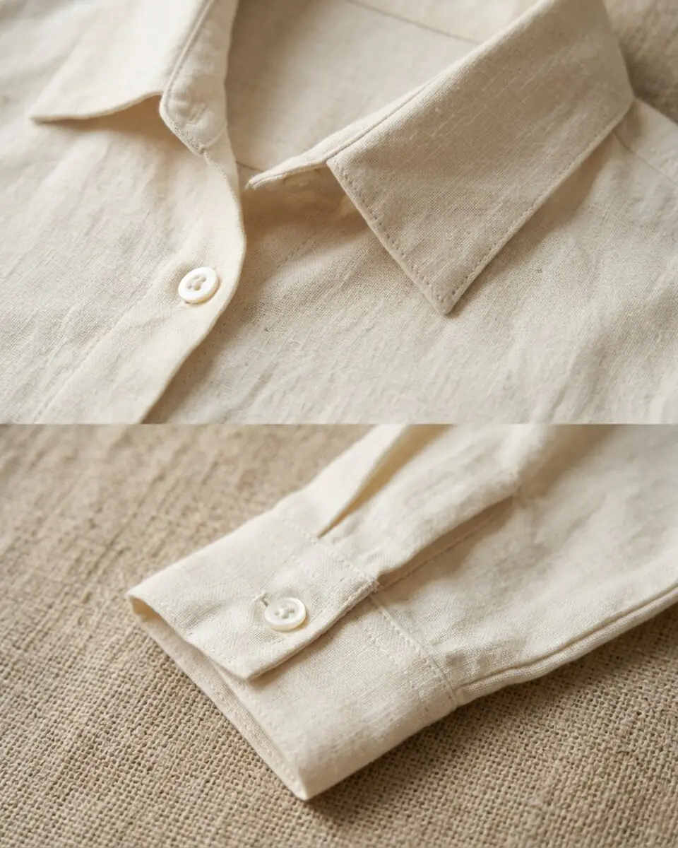 Cloudspun Asymmetric Artisan Shirt, collar and stitching close-up