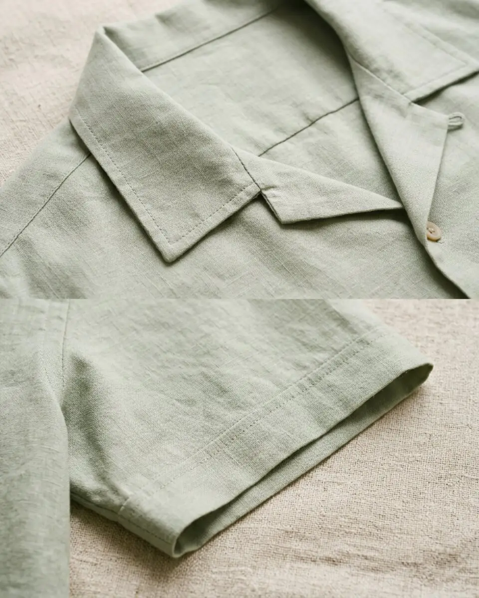 Minimalist Linen-Cotton Shirt, collar and stitching close-up