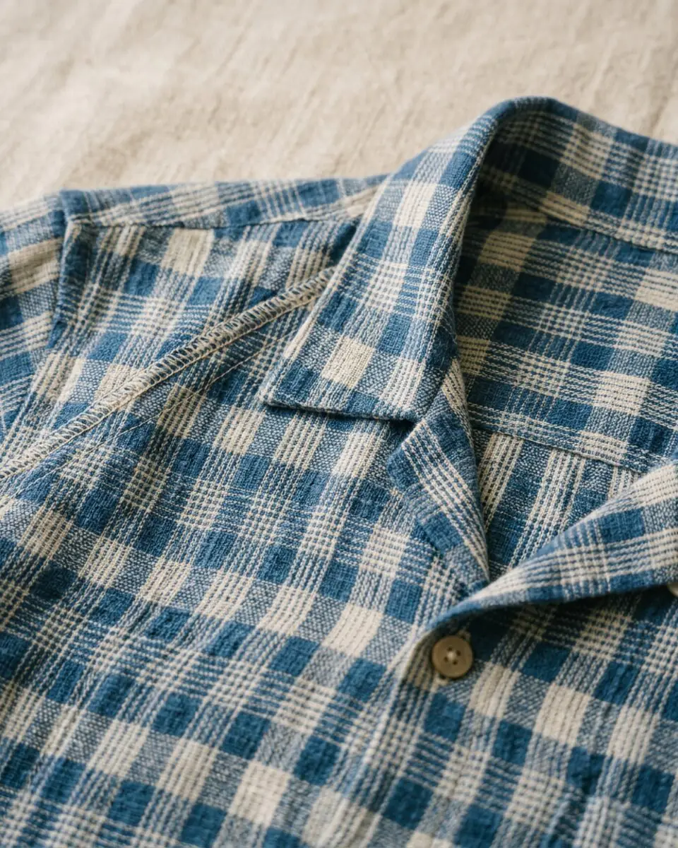 Unbleached Khadi Smock, collar and stitching close-up