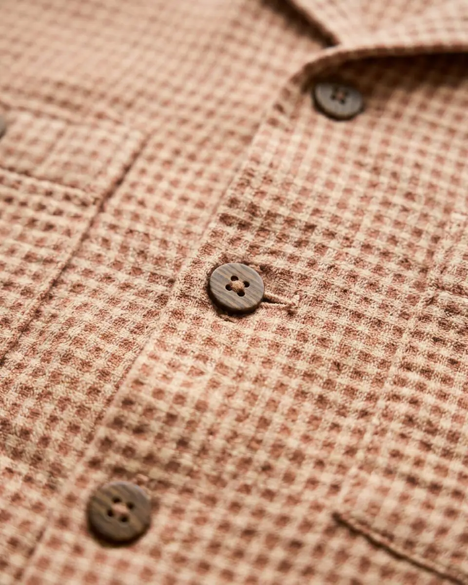 River Bleached Gamcha Shirt, buttons and placket close-up