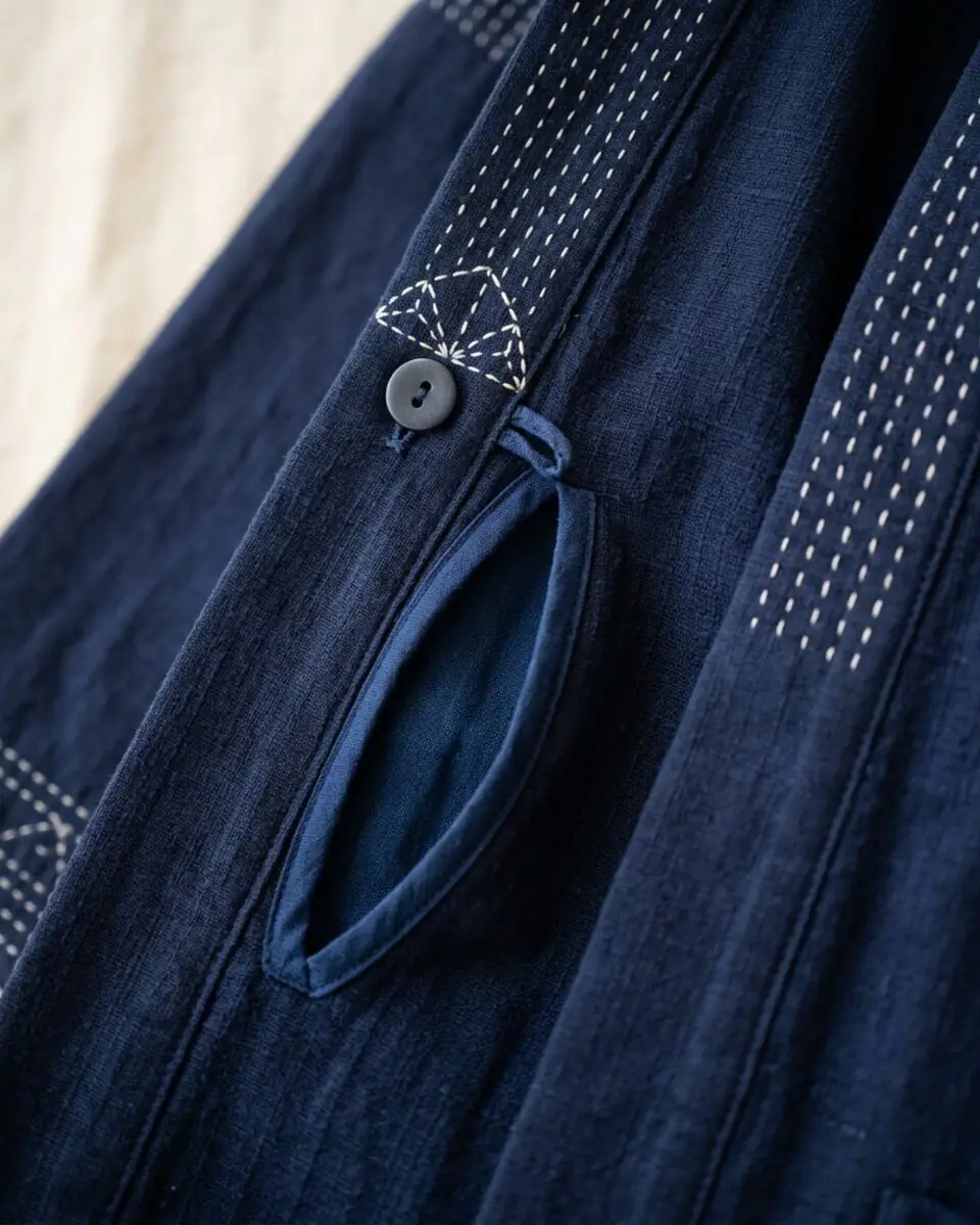 Artisan Haori Drape Overshirt, buttons and placket close-up