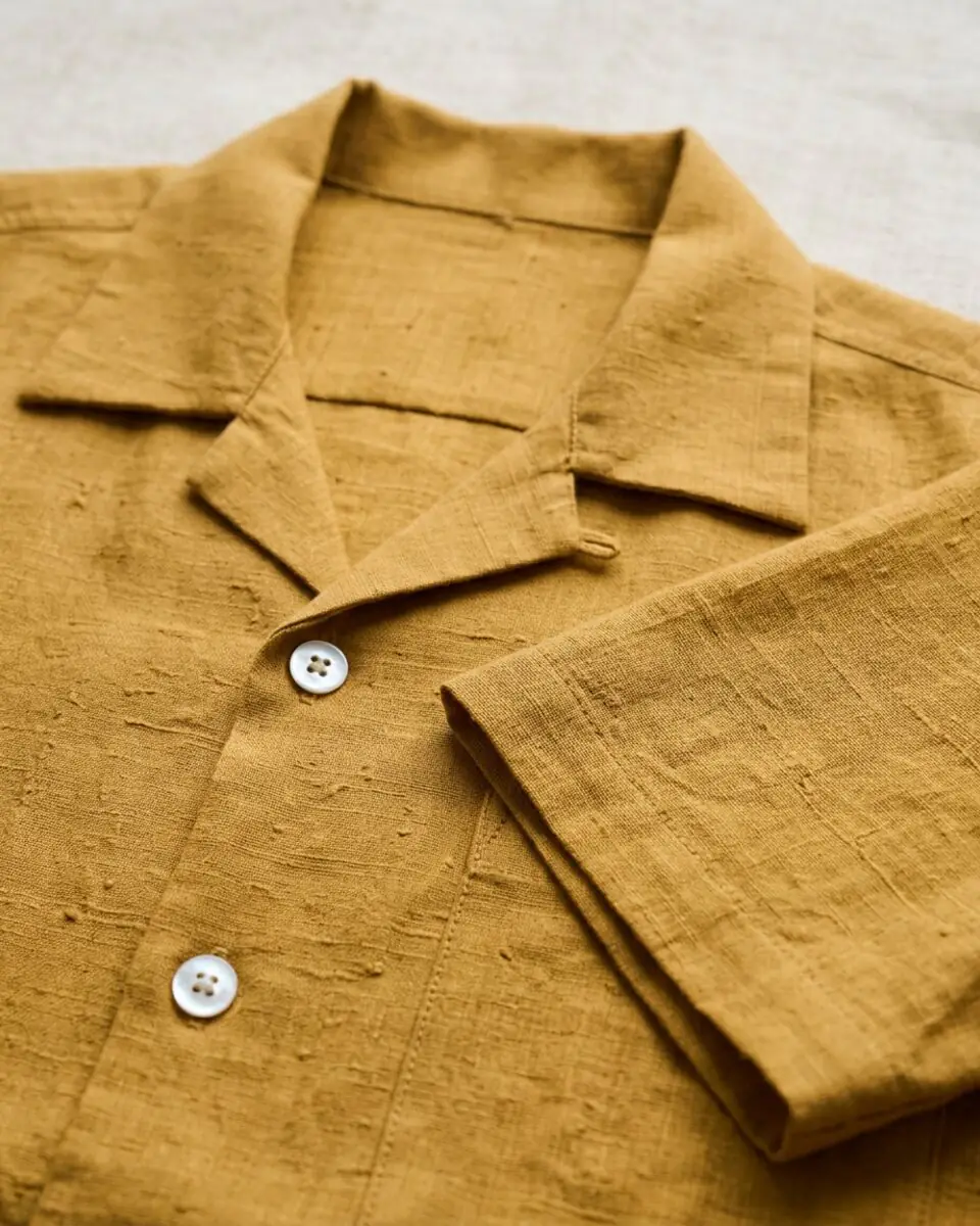 Bengal Heritage Khadi Shirt, collar and stitching close-up